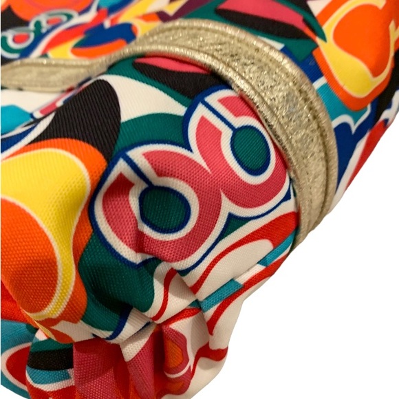 COACH Logo POPPY colorful gold leather trim purse tote - Picture 11 of 17